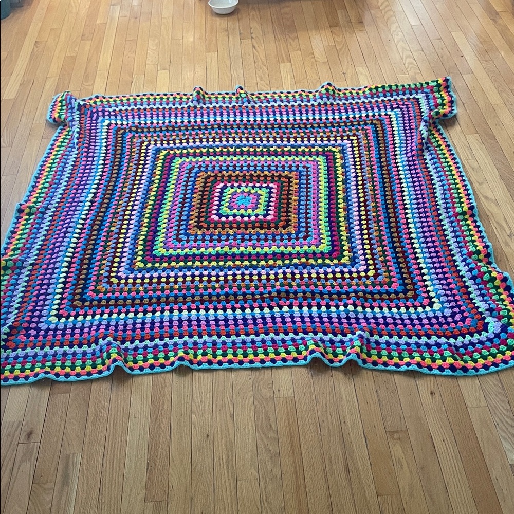Large Handmade Multicolor Crochet Granny Square Throw Blanket